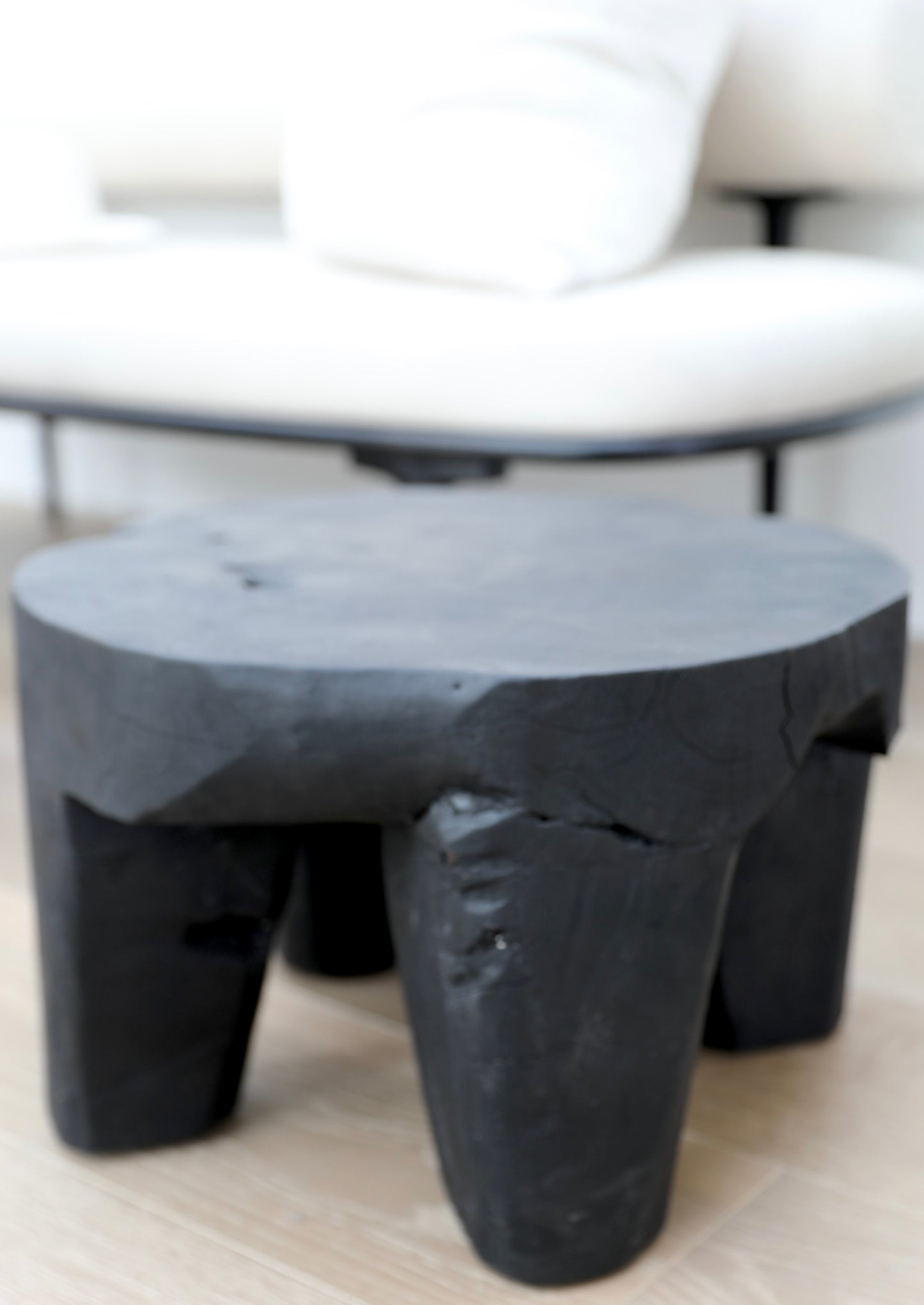 black washed teak root round stool