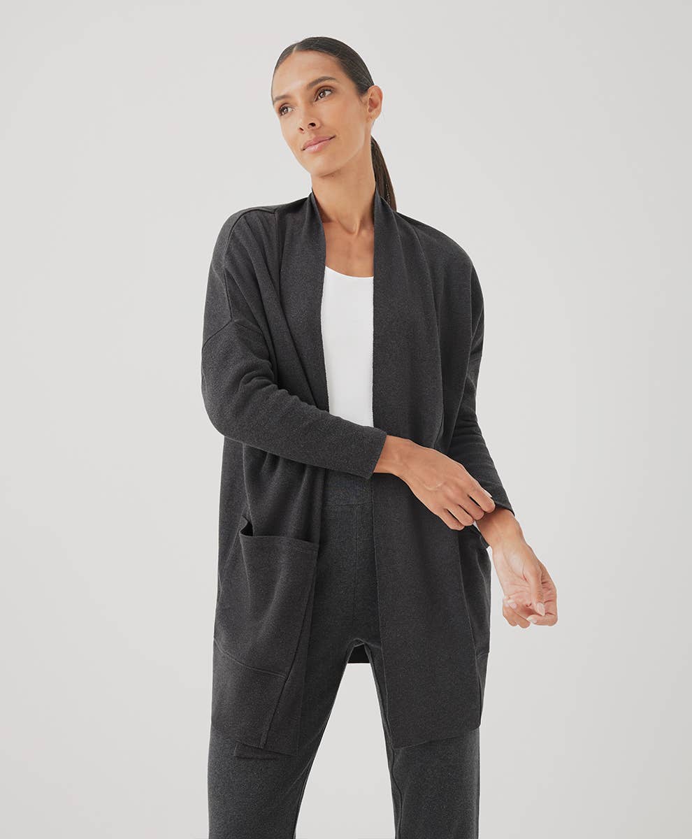 M Airplane Cardigan: Charcoal Heather/Large Pact - Women’s