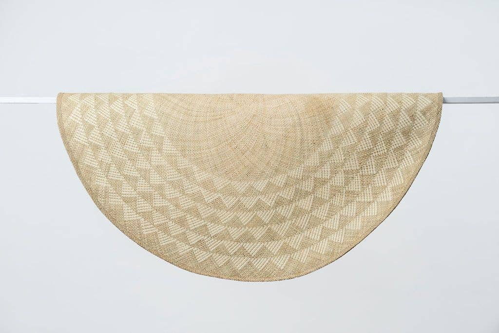 NEEPA HUT - Triangle Mat | 4' Round Woven| Natural Base | White Triangle