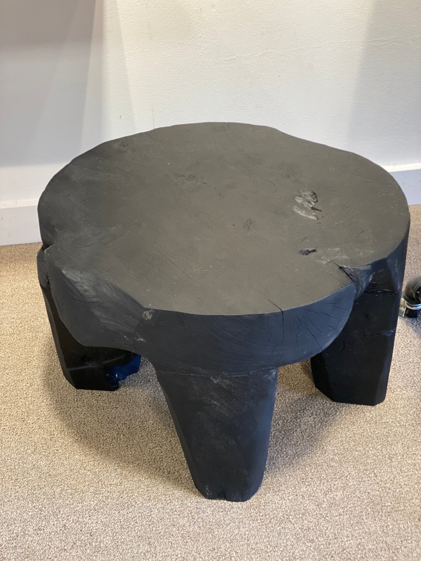 black washed teak root round stool